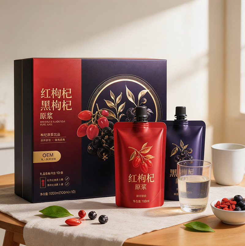 Red & Black Goji Berry Puree | Ningxia Wolfberry Wellness Juice Gift Box Beverage OEM