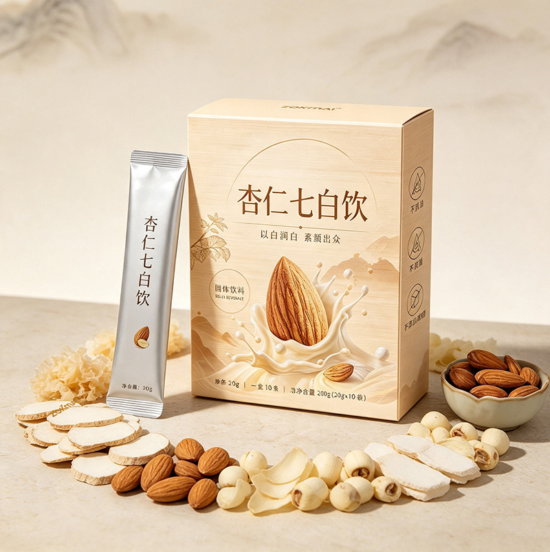 Almond Seven-White Drink with Yam, Poria & Lotus Seed Powder | Instant Skin-Brightening Breakfast Meal Replacement OEM