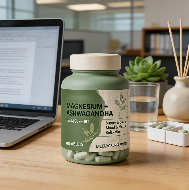 Magnesium + Ashwagandha Vitamin Supplement Tablets | MAGNESIUM+ASHWAGANDHA OEM Private Label