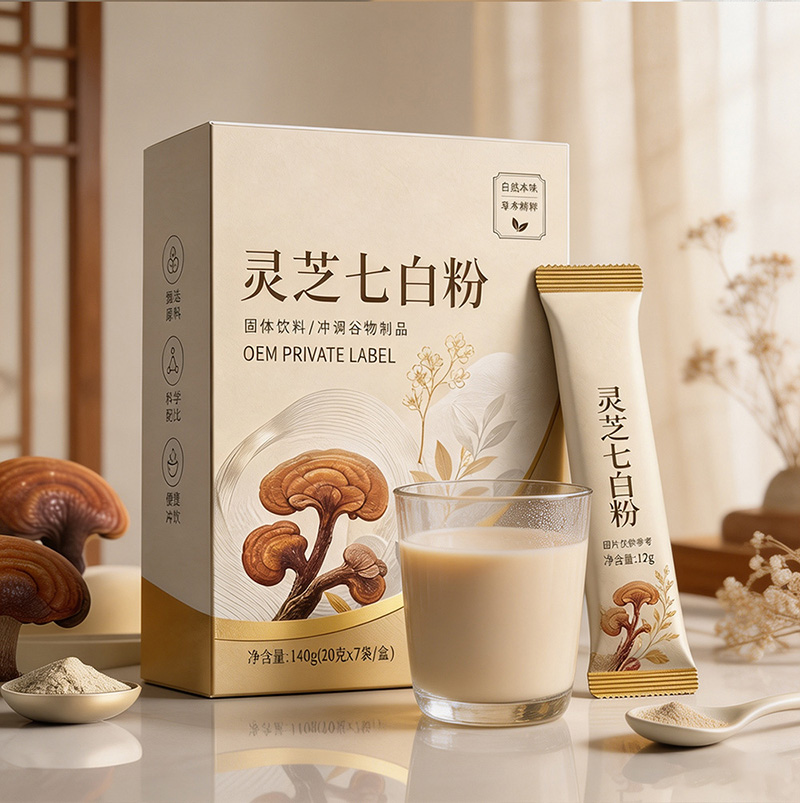 Reishi & Almond Seven-White Drink with Yam, Poria & Lotus Seed Powder | Instant Nutritional Breakfast Meal Replacement OEM